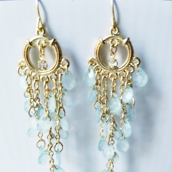 "Bundles Only" Goldtone & Blue Dangle Teardrop Beads Earrings - Picture 3 of 6